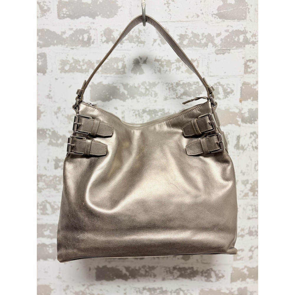 Cole Haan Avery Large Metallic Pewter Hobo Shoulder Bag Y2K Buckle Slouchy